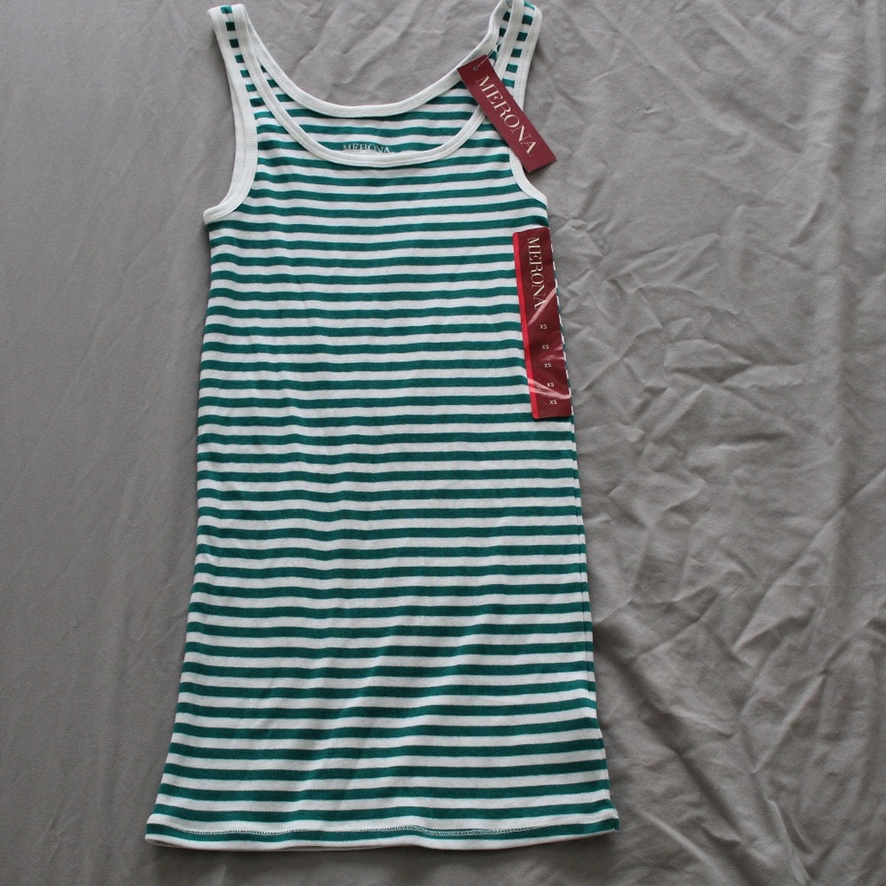 Green And White Stripped Tank Top